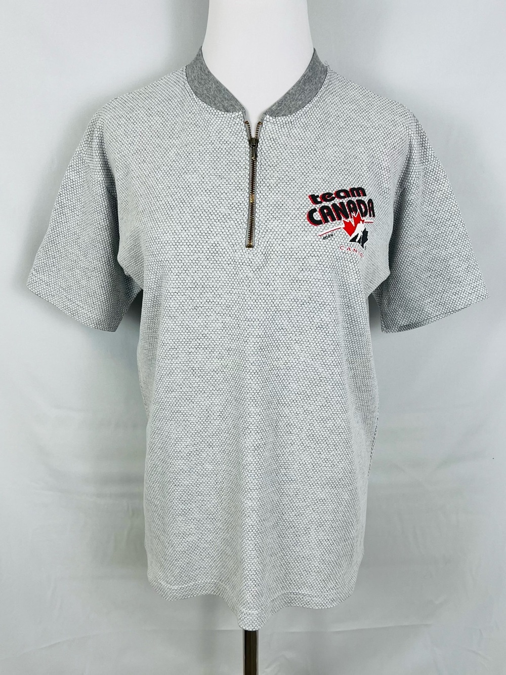 Vintage Team Canada Hockey Grey Short-Sleeve Quarter-Zip Shirt